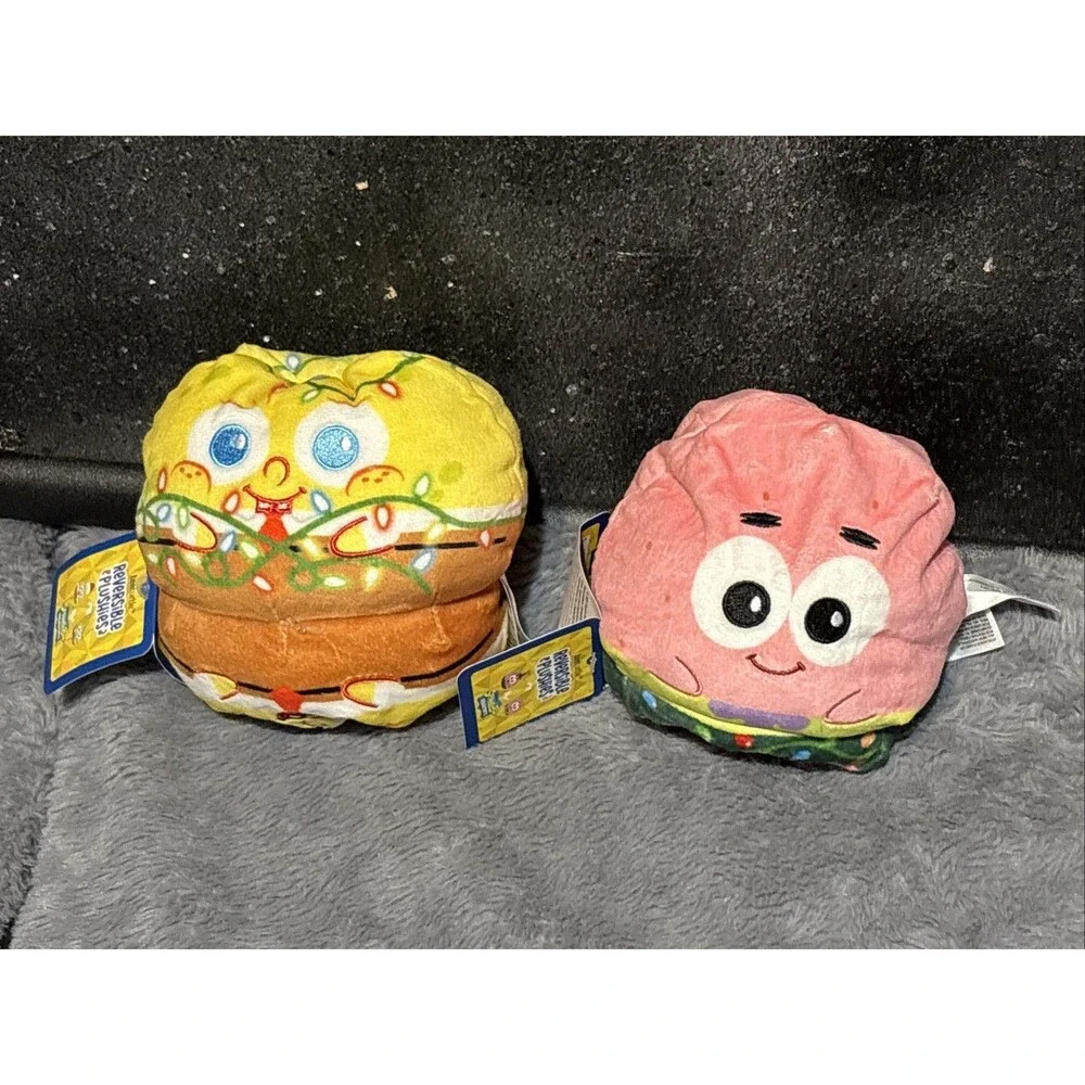 NWT TeeTurtle Reversible Plushies Lot 2 SpongeBob Christmas And Patrick Star